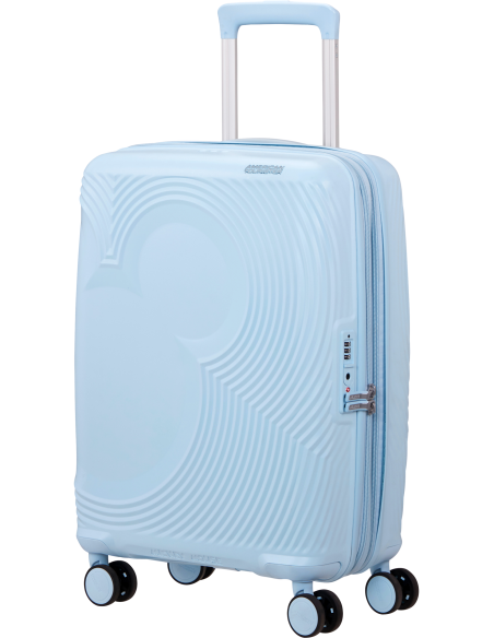 Valise cabine extensible 55 cm American Tourister Mickey Magic Mickey Pastel Blue, vue de trois quarts