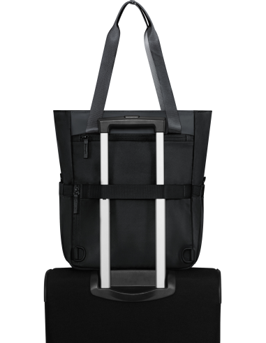 Cabas PC 14,1 pouces American Tourister Minima Noir, passant fixé sur une valise