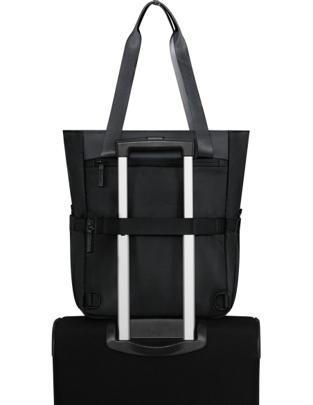 Cabas PC 14,1 pouces American Tourister Minima Noir, passant fixé sur une valise