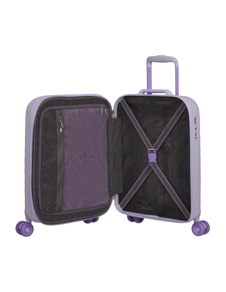 Valise cabine extensible 55 cm American Tourister Neovibe Fresh Lilac, intérieur ouvert et rangements