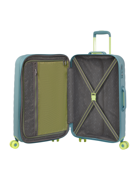 Valise soute extensible 67 cm American Tourister Neovibe Muted Mint, intérieur ouvert et rangements