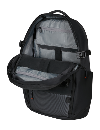 Sac à dos PC extensible 17,3 pouces American Tourister Pacepro Flash Black, intérieur ouvert et rangements