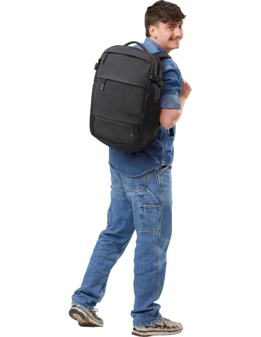 Sac à dos PC extensible 15,6 pouces American Tourister Pacepro Flash Black, porté sur le dos