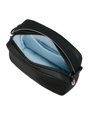 Pochette bandoulière 20 cm American Tourister Puffypop Noir, intérieur ouvert et rangements