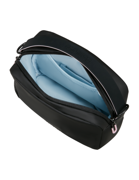 Pochette bandoulière 20 cm American Tourister Puffypop Noir, intérieur ouvert et rangements