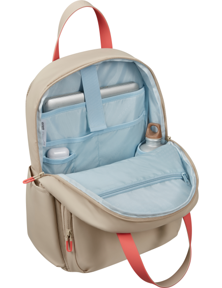 Sac à dos PC M 15,6 pouces American Tourister Puffypop Beige, intérieur ouvert et rangements