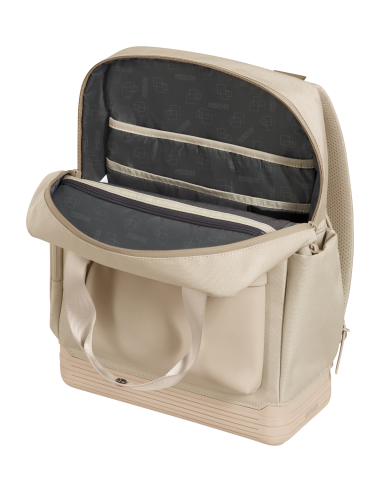 Sac à dos PC 15 pouces American Tourister Soulpack Beige, intérieur ouvert et rangements