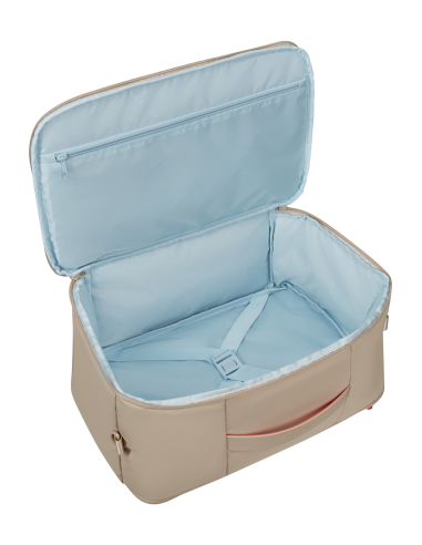 Sac cabine 3-en-1 PC 14 pouces American Tourister Puffypop Beige, intérieur ouvert et rangements
