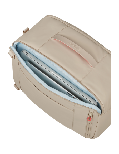 Sac cabine 3-en-1 PC 14 pouces American Tourister Puffypop Beige, accès au compartiment ordinateur