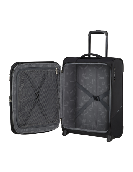 Valise cabine 2 roues 55 cm American Tourister SummerRide Noir, intérieur ouvert et rangements