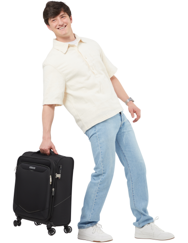 Valise cabine 4 roues 55 cm American Tourister SummerRide Noir, présentation avec une personne