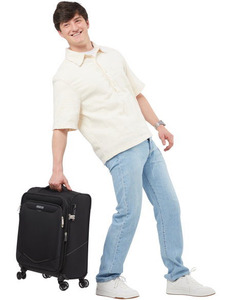 Valise cabine 4 roues 55 cm American Tourister SummerRide Noir, présentation avec une personne