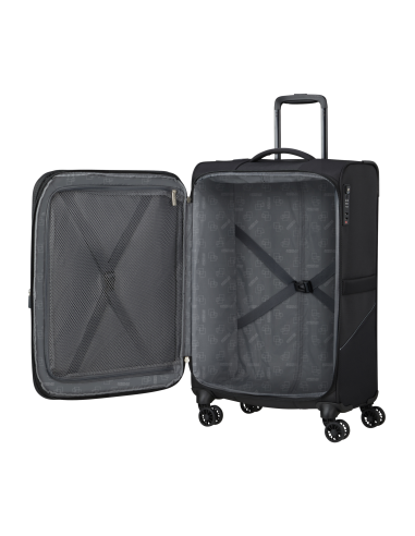 Valise soute 69 cm American Tourister SummerRide Noir, intérieur ouvert et rangements
