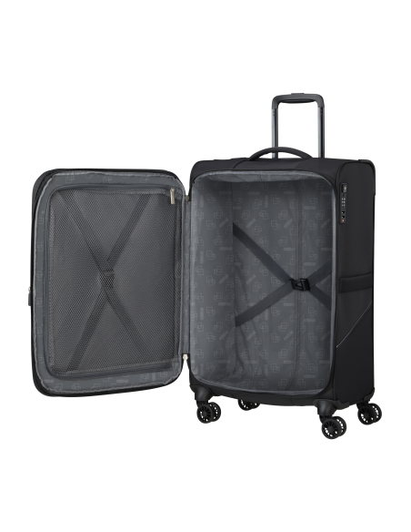 Valise soute 69 cm American Tourister SummerRide Noir, intérieur ouvert et rangements