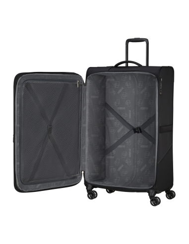 Valise soute XL 80 cm American Tourister SummerRide Noir, intérieur ouvert et rangements