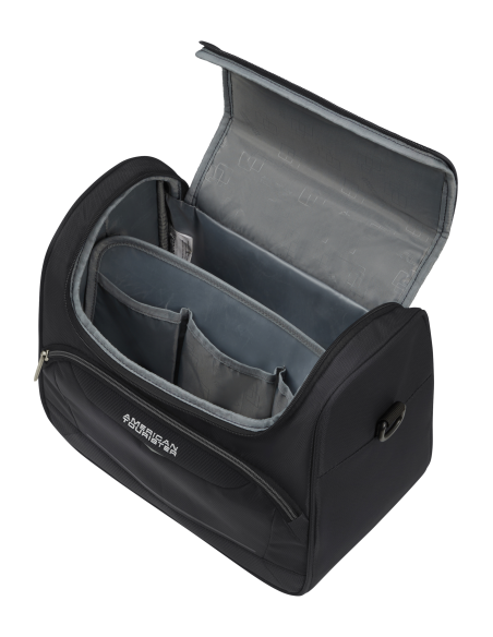 Vanity 32 cm American Tourister SummerRide Noir, intérieur ouvert et rangements