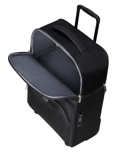 Valise sous-siège 36/55 cm American Tourister SummerRide Noir, intérieur ouvert et rangements