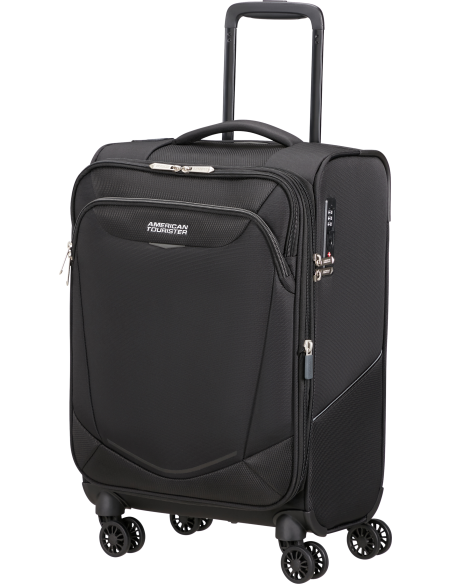 Valise cabine 55 cm largeur 35 cm American Tourister SummerRide Noir, vue de trois quarts