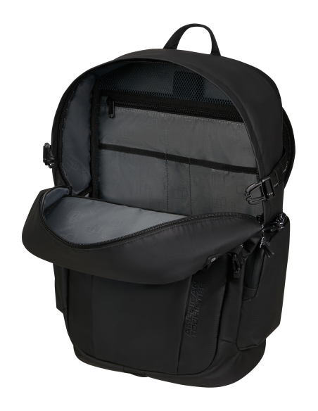 Sac à dos PC 15,6 pouces American Tourister Upventure Noir, compartiment ouvert et sangles