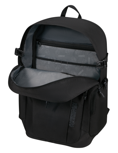 Sac à dos PC 17,3 pouces American Tourister Upventure Noir, compartiment ouvert et sangles