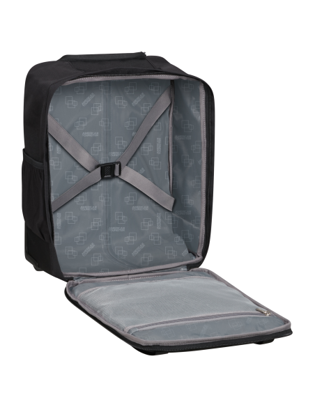 Sac à dos S/M à roulettes 40 cm American Tourister Take2cabin Noir, compartiment ouvert et sangles