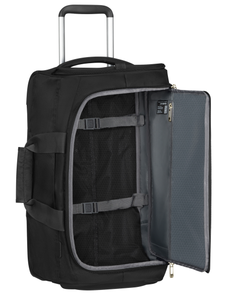 Sac à roulettes 55 cm Samsonite Respark Ozone Black, compartiment ouvert et sangles
