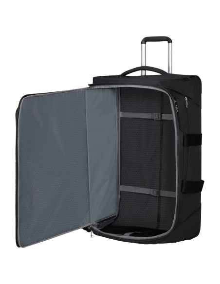 Sac à roulettes 74 cm Samsonite Respark Ozone Black, compartiment ouvert et sangles