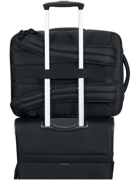 Sac à dos M 45 cm Samsonite Respark Ozone Black, passant fixé sur la poignée d’une valise