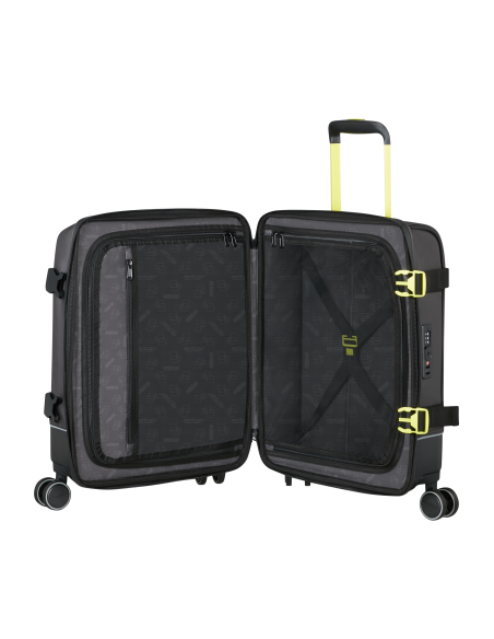 Valise cabine Coated 55 cm American Tourister Urban Track Black/Lime, compartiment ouvert et rangements