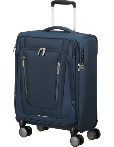 Valise cabine 4 roues 55 cm American Tourister Wanderlite Bleu Marine Foncé, vue de trois quarts