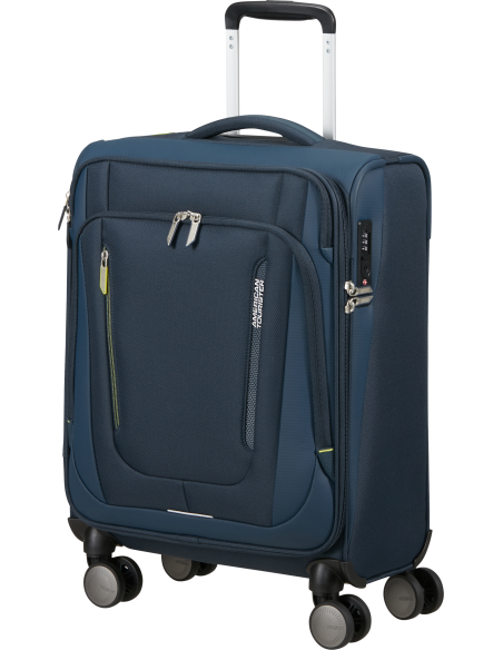 Valise cabine 4 roues 55 cm American Tourister Wanderlite Bleu Marine Foncé, vue de trois quarts