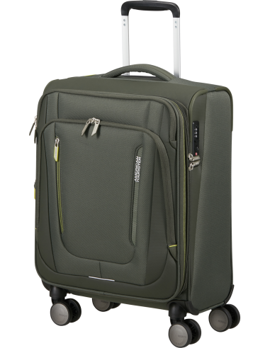 Valise cabine extensible 55 cm American Tourister Wanderlite Dark Khaki, vue de trois quarts