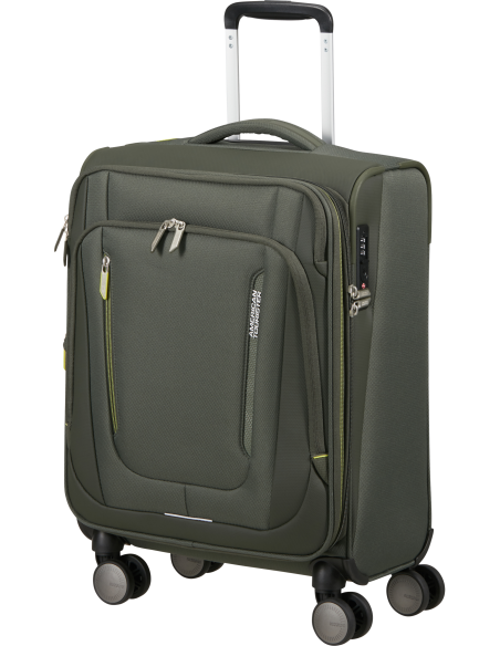 Valise cabine extensible 55 cm American Tourister Wanderlite Dark Khaki, vue de trois quarts