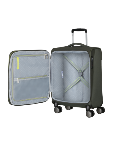 Valise cabine extensible 55 cm American Tourister Wanderlite Dark Khaki, compartiment ouvert et rangements