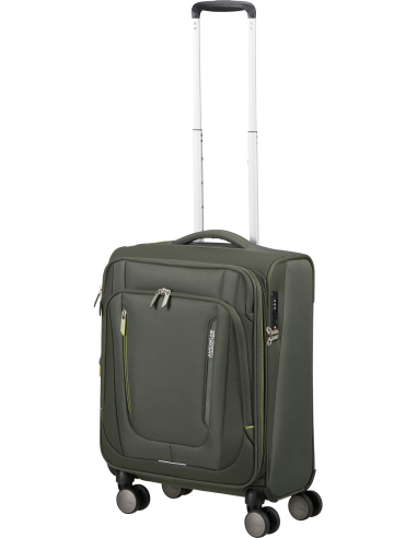 Valise cabine extensible 55 cm American Tourister Wanderlite Dark Khaki, poignée télescopique déployée