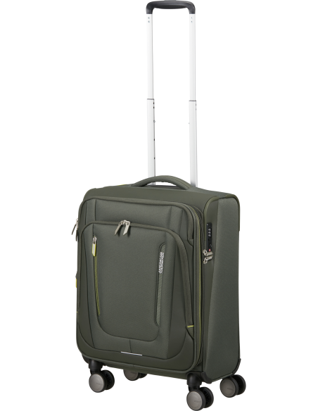 Valise cabine extensible 55 cm American Tourister Wanderlite Dark Khaki, poignée télescopique déployée