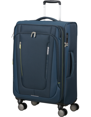 Valise soute extensible 68 cm American Tourister Wanderlite Bleu Marine Foncé, vue de trois quarts