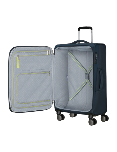 Valise soute extensible 68 cm American Tourister Wanderlite Bleu Marine Foncé, compartiment ouvert et rangements
