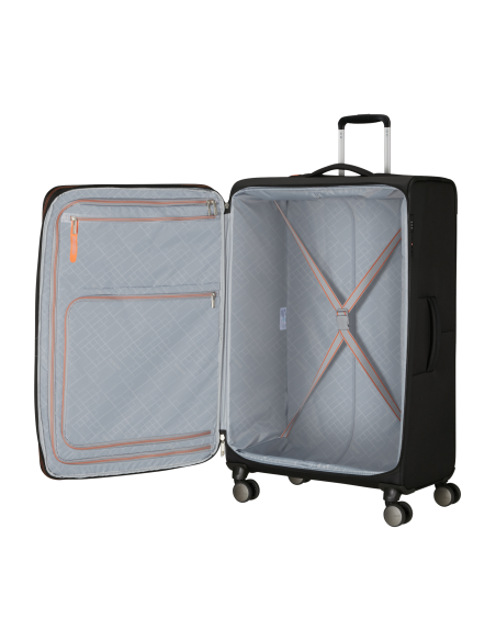 Valise soute XL extensible 84 cm American Tourister Wanderlite Shadow Black, compartiment ouvert et rangements