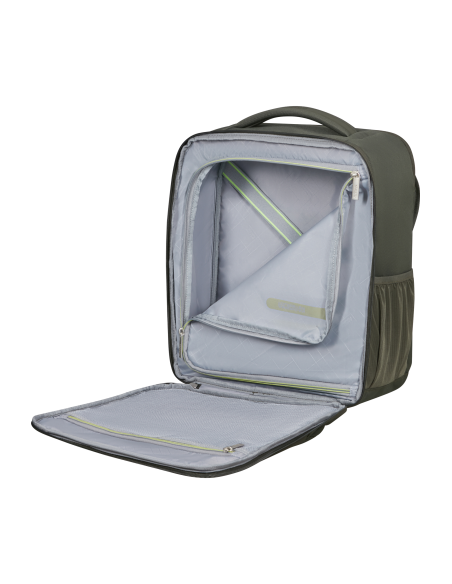 Sac à dos PC 15,6 pouces 40 cm American Tourister Wanderlite Dark Khaki, compartiment ouvert et rangements