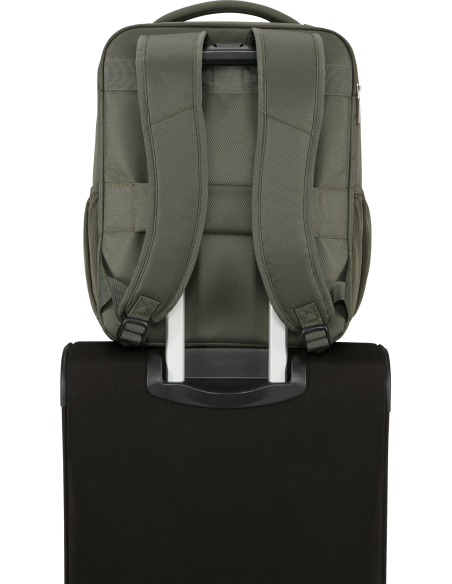 Sac à dos PC 15,6 pouces 40 cm American Tourister Wanderlite Dark Khaki, passant arrière sur une valise