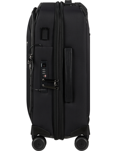 Valise 55 cm Samsonite Splendix Noir, profil et serrure TSA