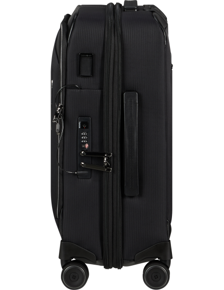 Valise 55 cm Samsonite Splendix Noir, profil et serrure TSA