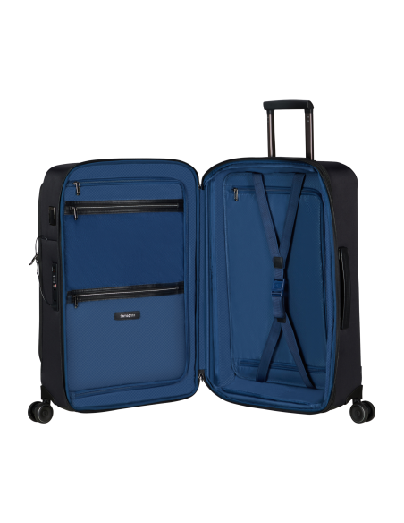 Valise 67 cm Samsonite Splendix Noir, intérieur ouvert et séparateurs