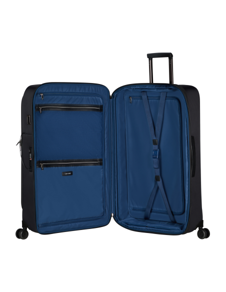 Valise 79 cm Samsonite Splendix Noir, intérieur ouvert et séparateurs