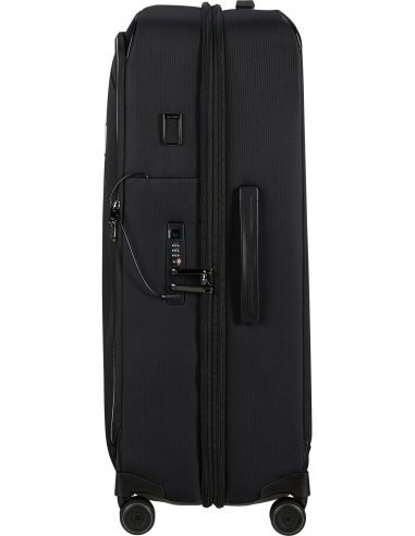 Valise 79 cm Samsonite Splendix Noir, profil et serrure TSA