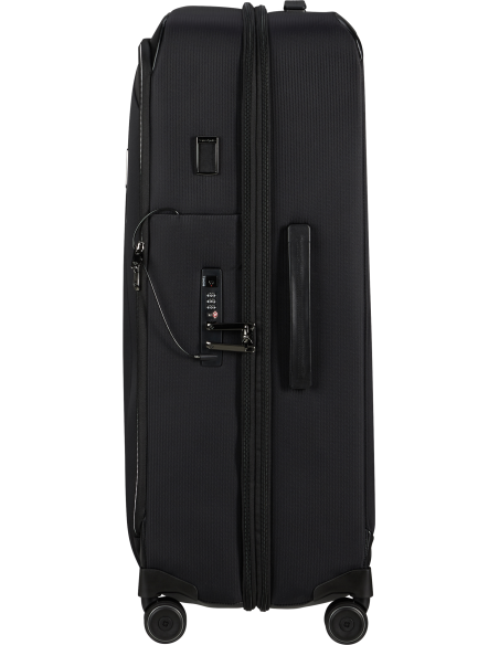 Valise 79 cm Samsonite Splendix Noir, profil et serrure TSA