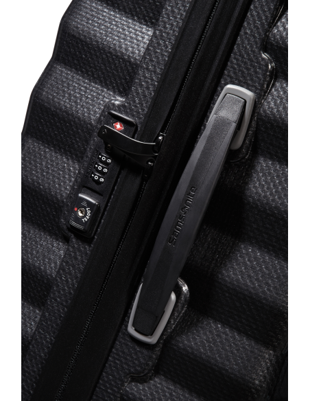 Samsonite Lite-Shock 75 cm Noir, détail de la poignée latérale et de la fermeture