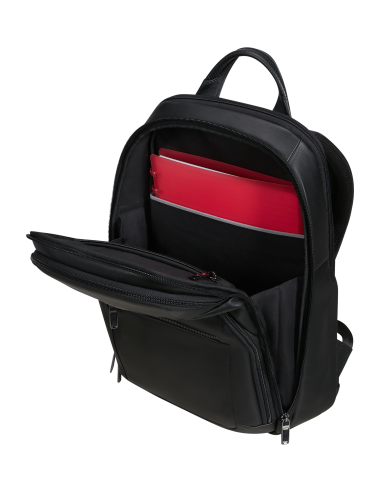 Sac à dos en cuir 14.1 pouces Samsonite Pro-DLX Leather Noir, rangements intérieurs ouverts