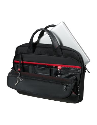 Serviette Slim 15.6 pouces Samsonite Pro-DLX 6 Noir, rangements intérieurs ouverts
